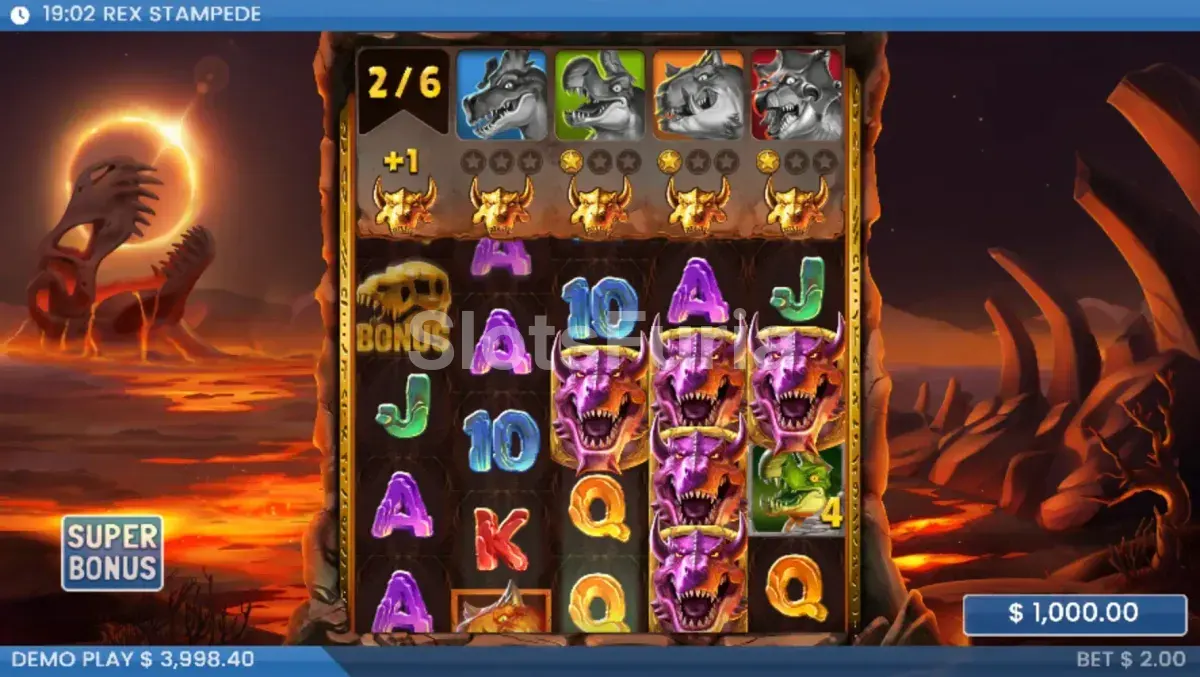 Ronda de tiradas gratuitas de Rex Stampede con rodillos expandidos