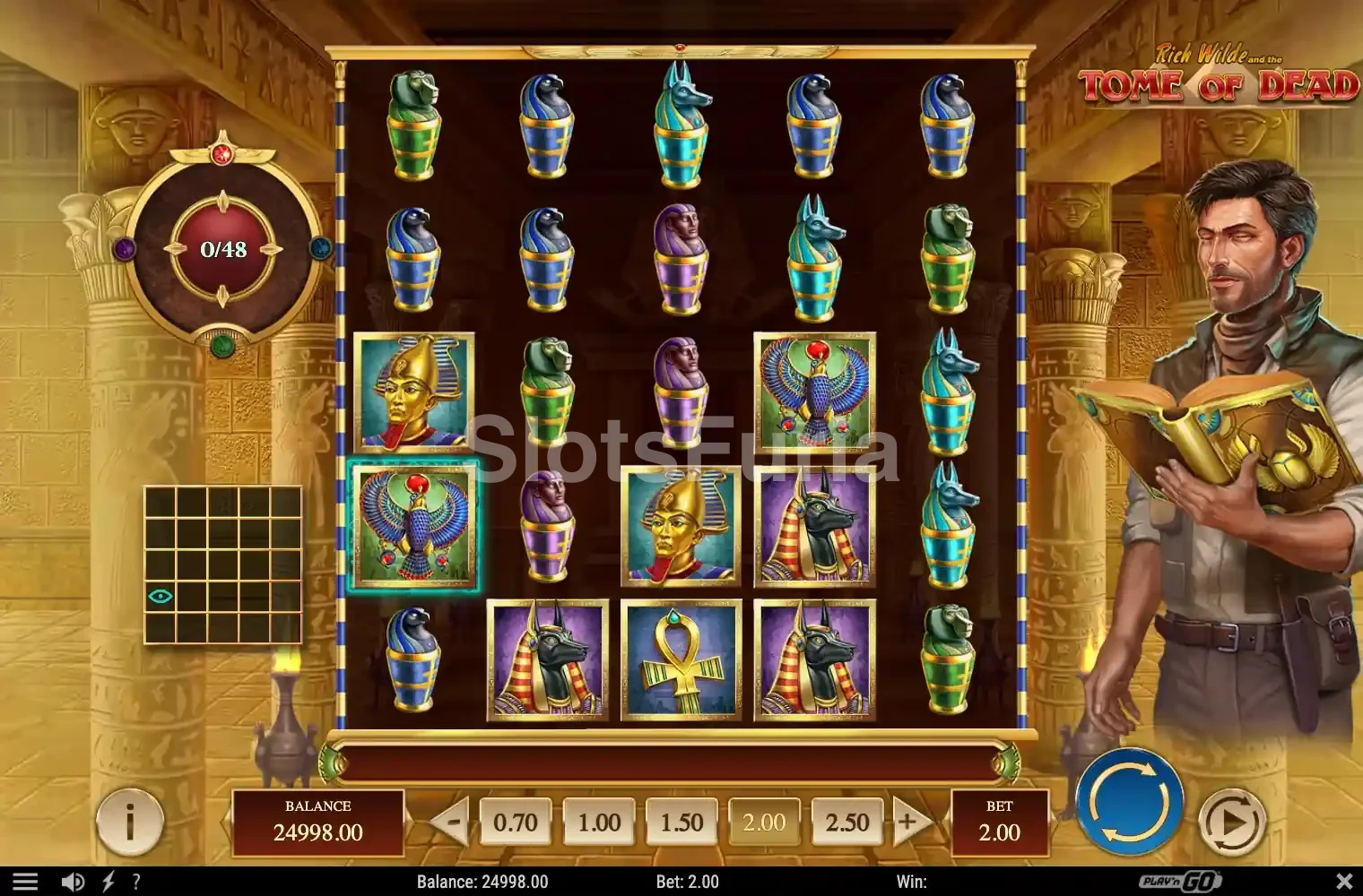 Pantalla principal del juego base de Rich Wilde and the Tome of Dead con los símbolos egipcios
