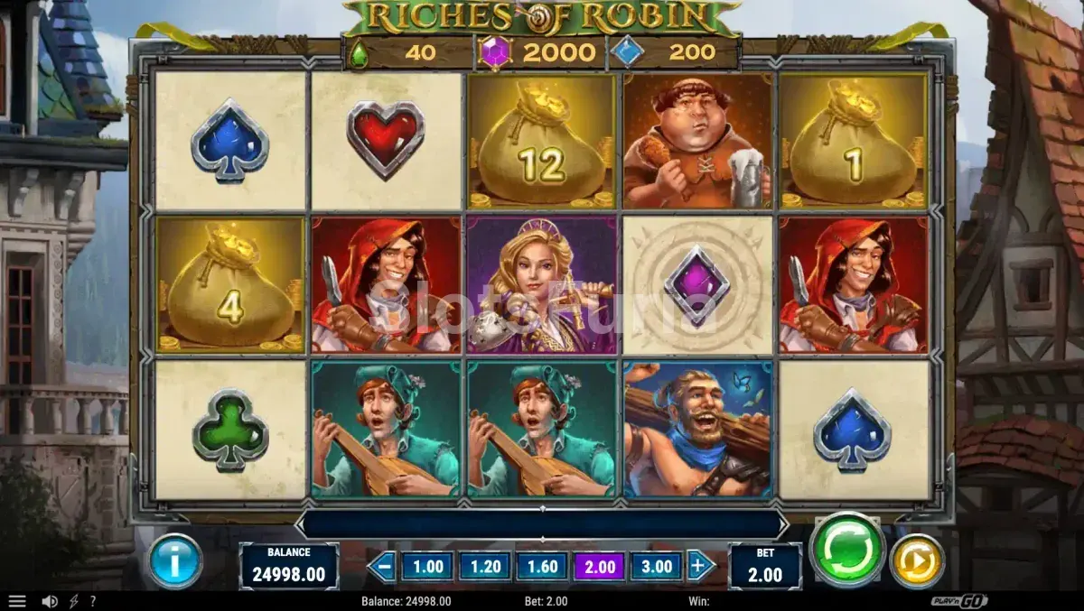 Pantalla principal de Riches of Robin con los carretes en acción