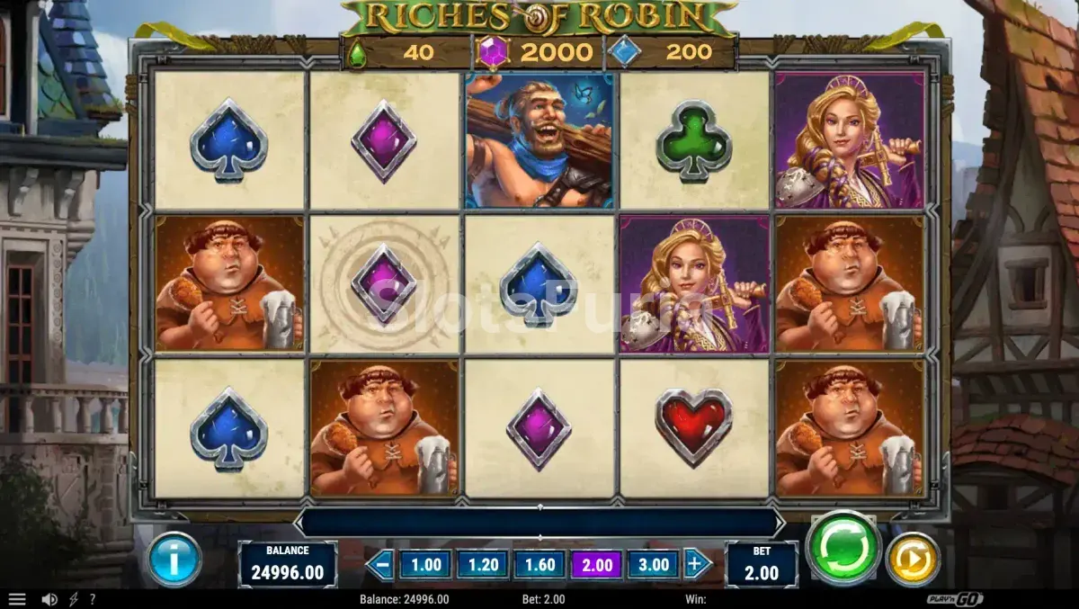 Segundo plano del juego base de Riches of Robin mostrando los símbolos especiales