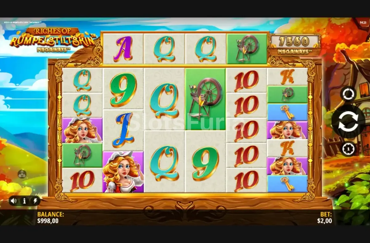 Pantalla principal del juego base de Riches of Rumpelstiltskin Megaways
