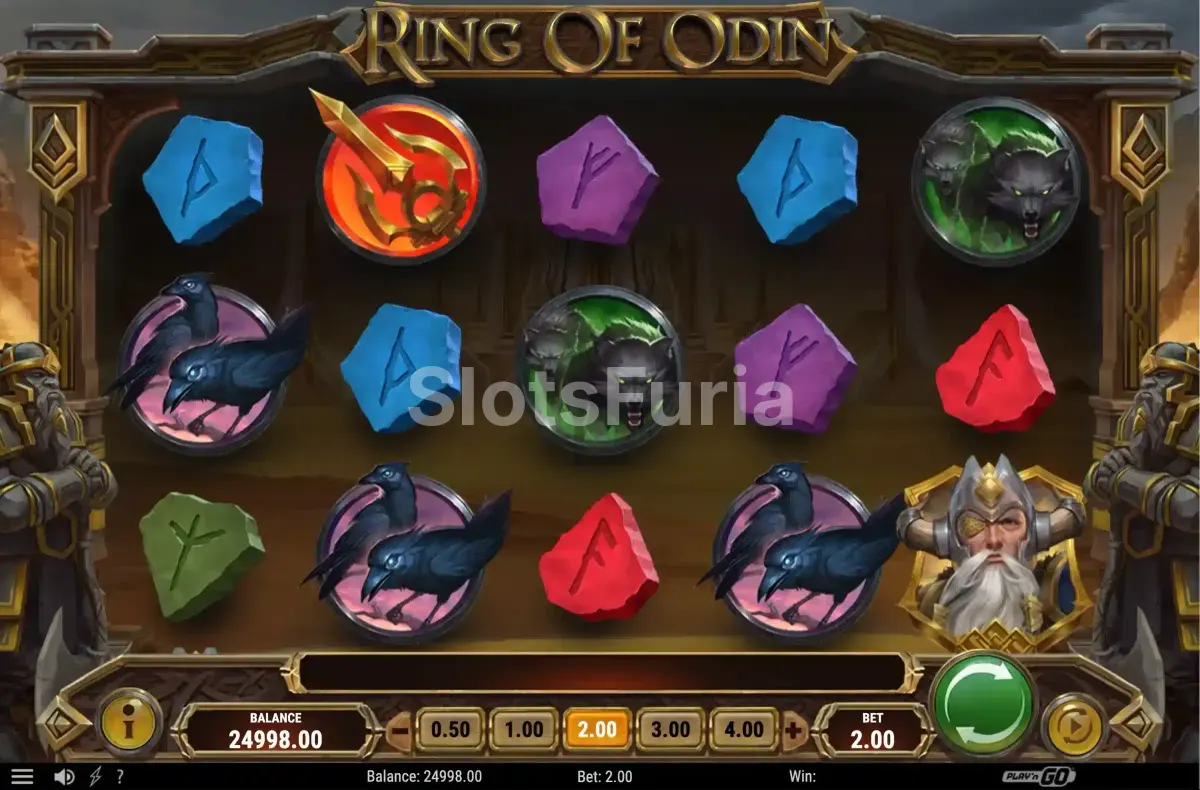 Pantalla del juego base de Ring of Odin con combinaciones ganadoras