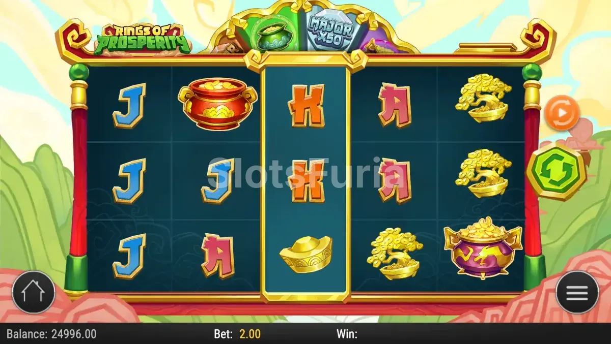 Segunda pantalla del juego base de Rings of Prosperity con animaciones activas