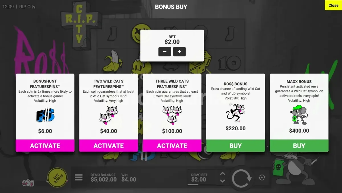 Opciones de compra de bonos en RIP City de Hacksaw Gaming