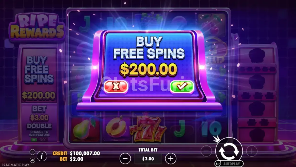 Opción de compra de bono en la slot Ripe Rewards de Pragmatic Play