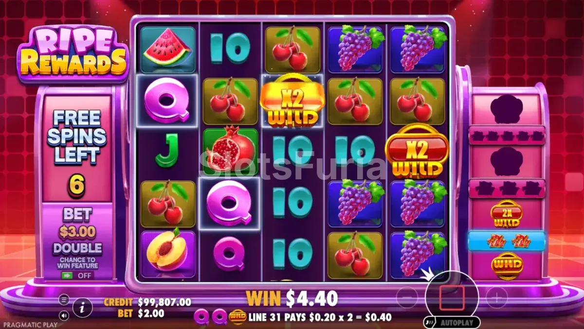 Ronda de giros gratuitos de Ripe Rewards con wilds pegajosos activos