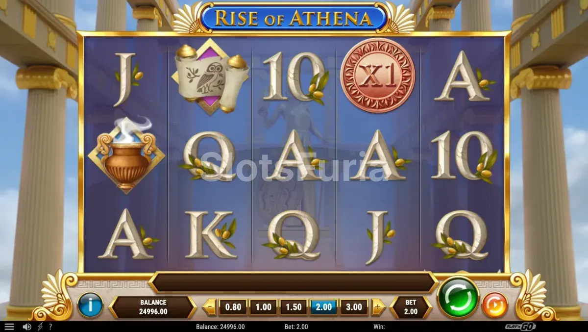 Segunda vista del juego base de Rise of Athena mostrando el wild expandido en acción