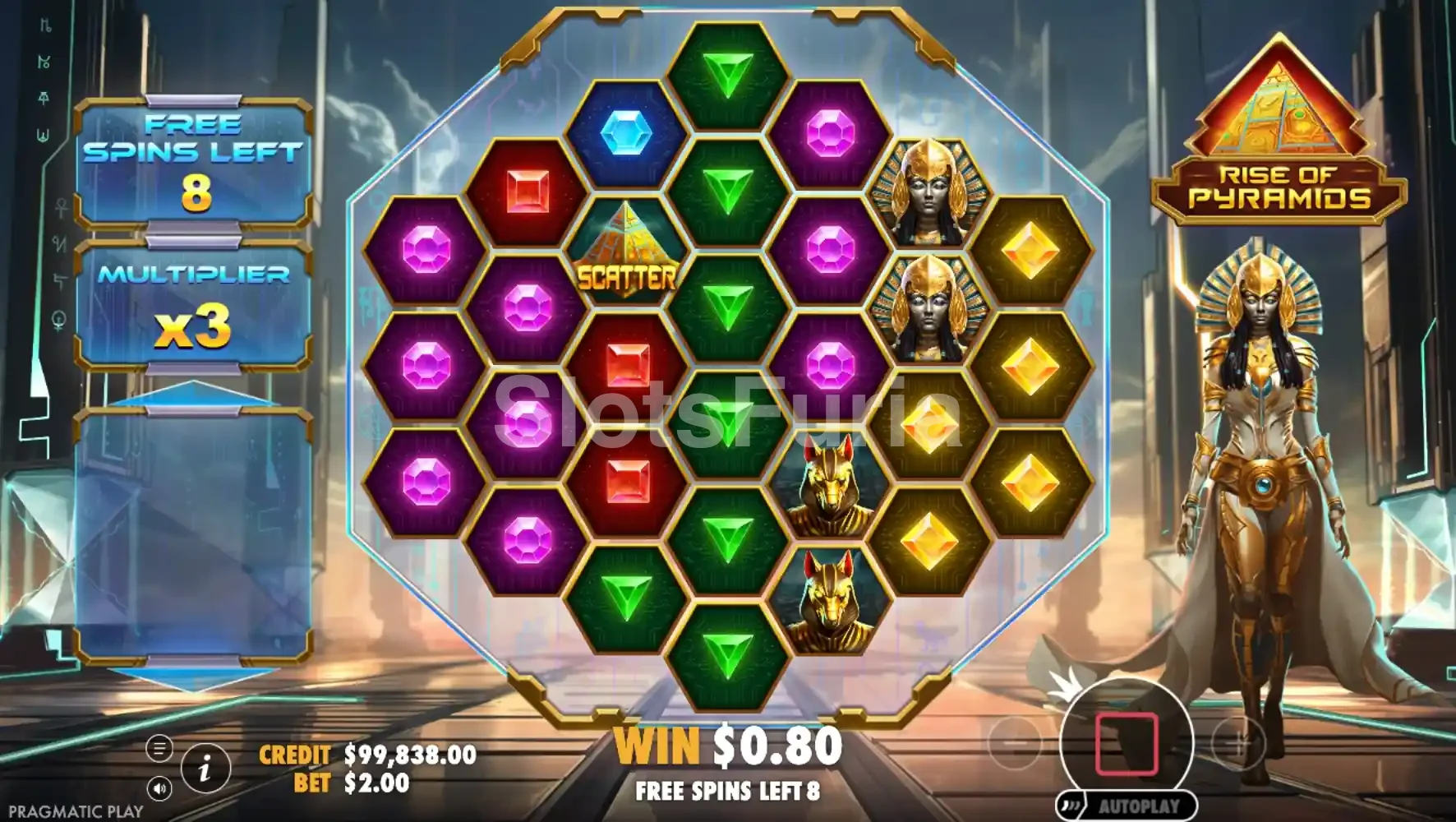 Ronda de giros gratis con multiplicador en Rise of Pyramids
