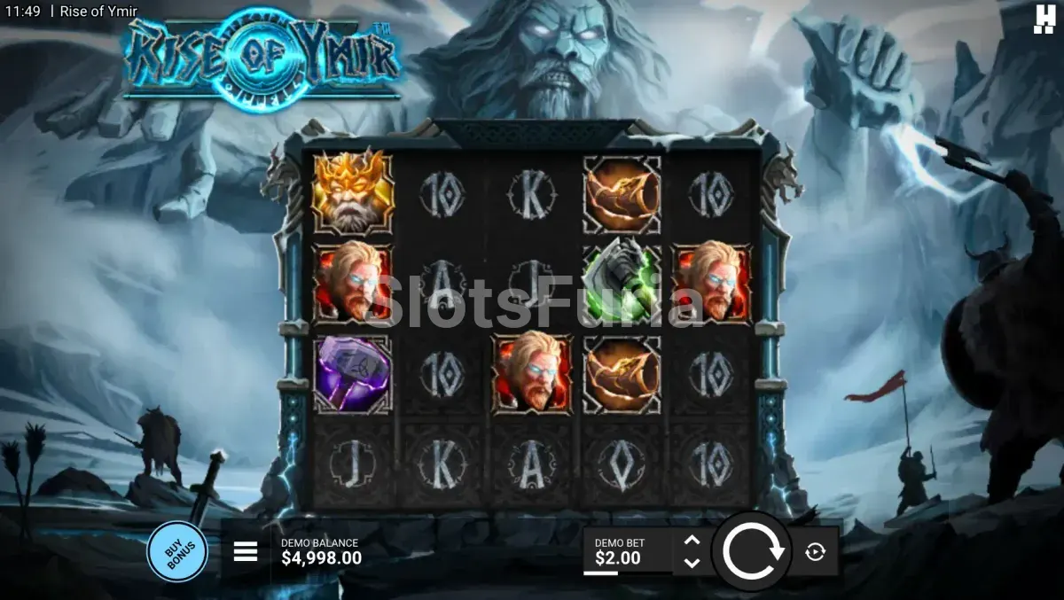 Pantalla principal de Rise of Ymir con el gigante Ymir en el fondo nevado