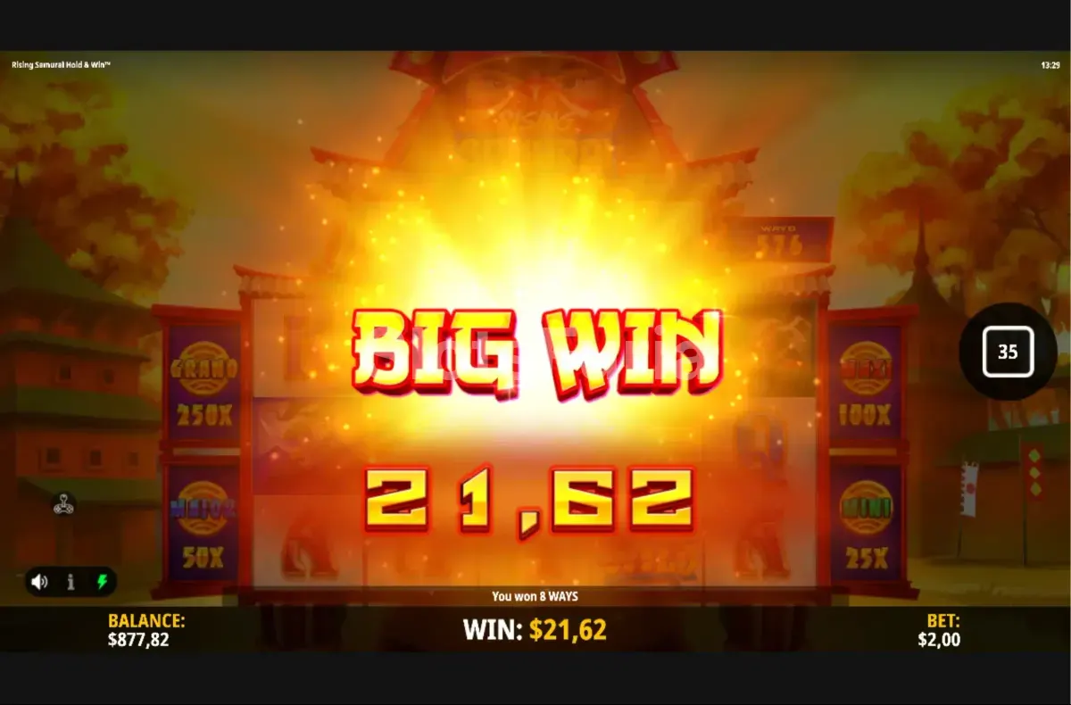 Gran victoria en Rising Samurai Hold & Win durante la función Hold & Win