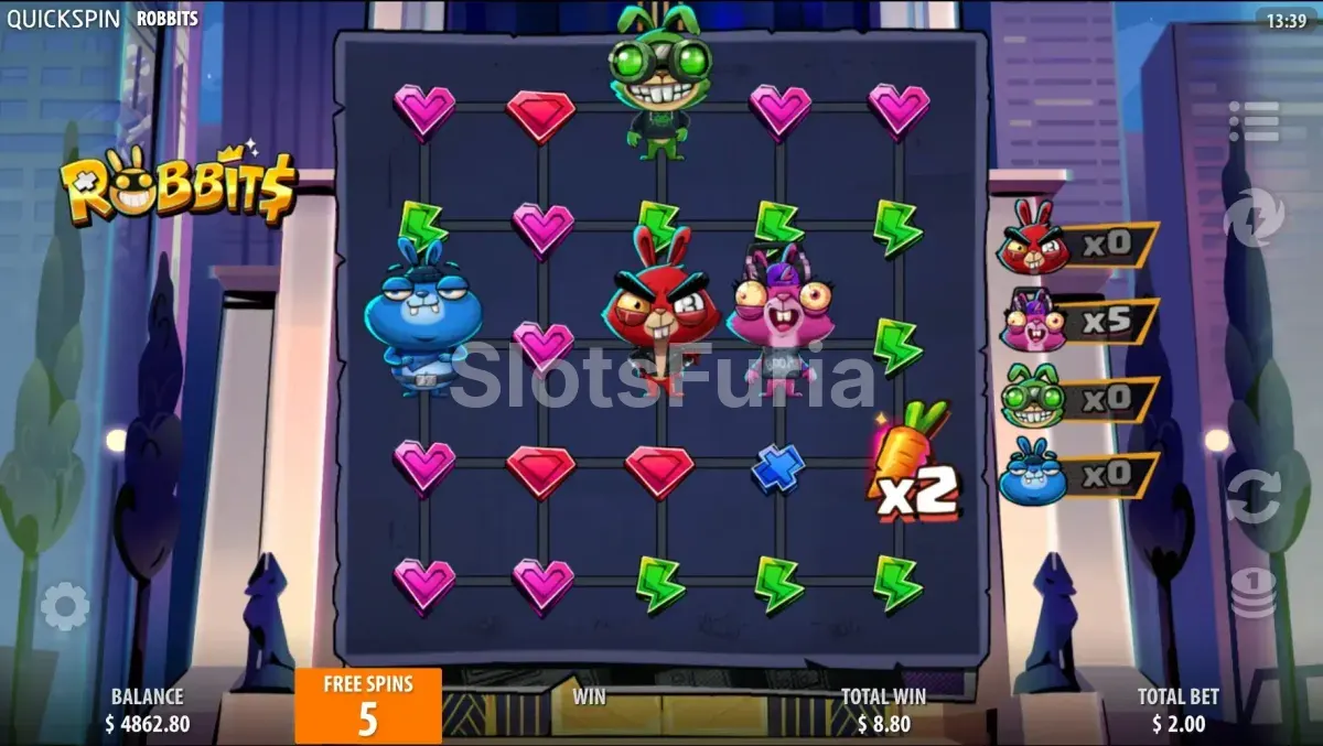 Ronda de giros gratuitos de Robbits en plena acción