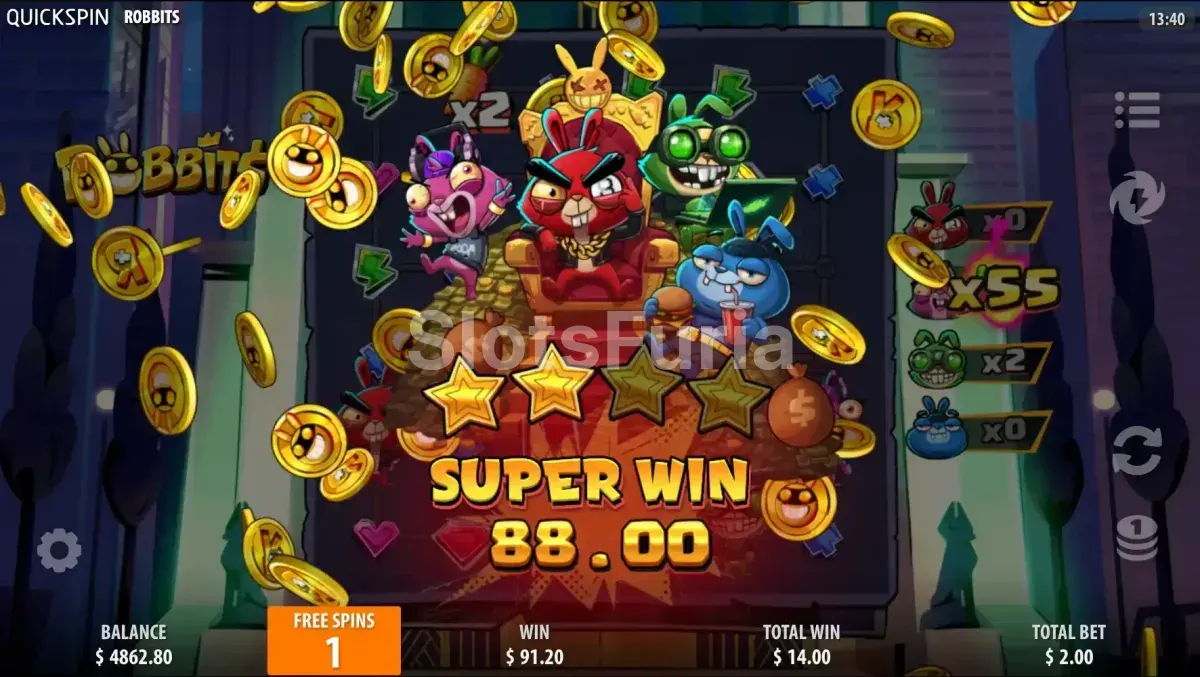 Gran ganancia en Robbits con multiplicadores al máximo