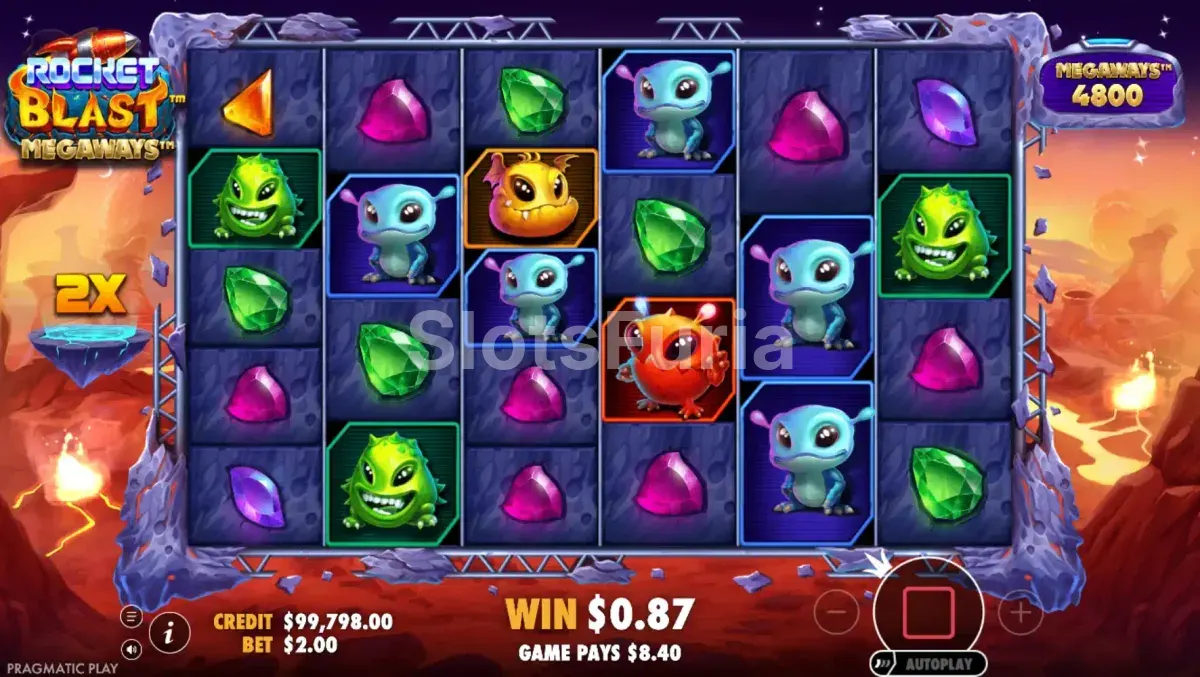 Ronda de giros gratis de Rocket Blast Megaways con multiplicador activo