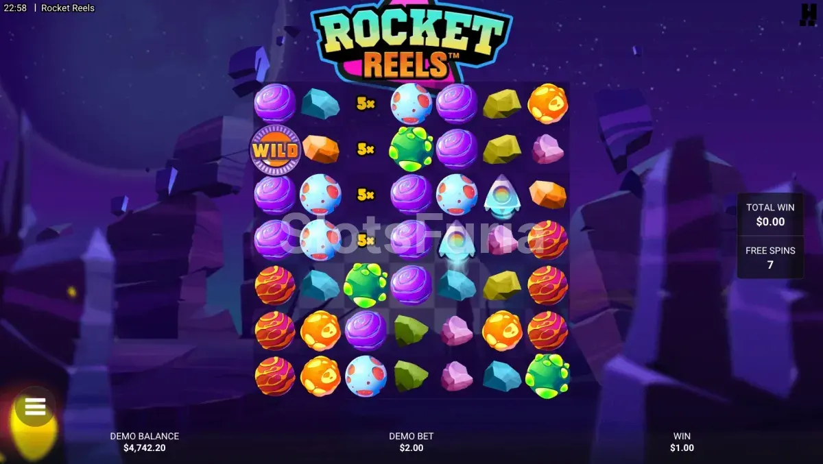 Ronda de giros gratuitos de Rocket Reels con multiplicadores activos