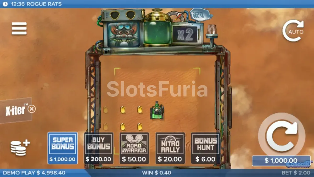Menú de compra de bonus X-iter en Rogue Rats of Nitropolis