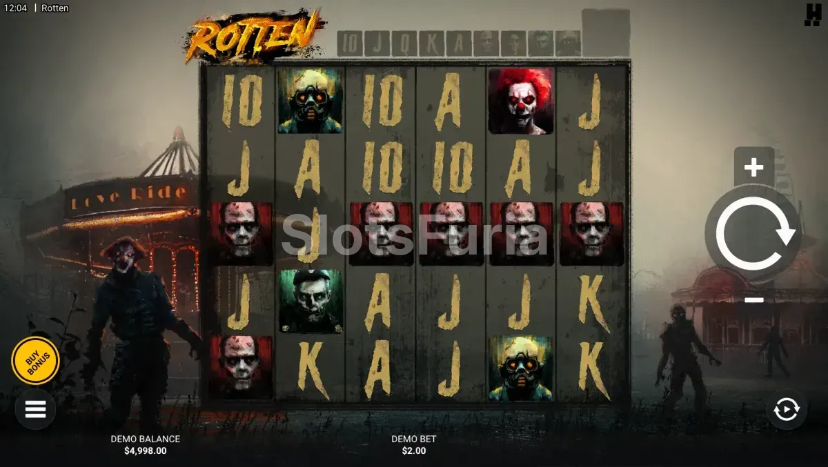 Juego base de Rotten con la cuadrícula de 6 rodillos y 5 filas