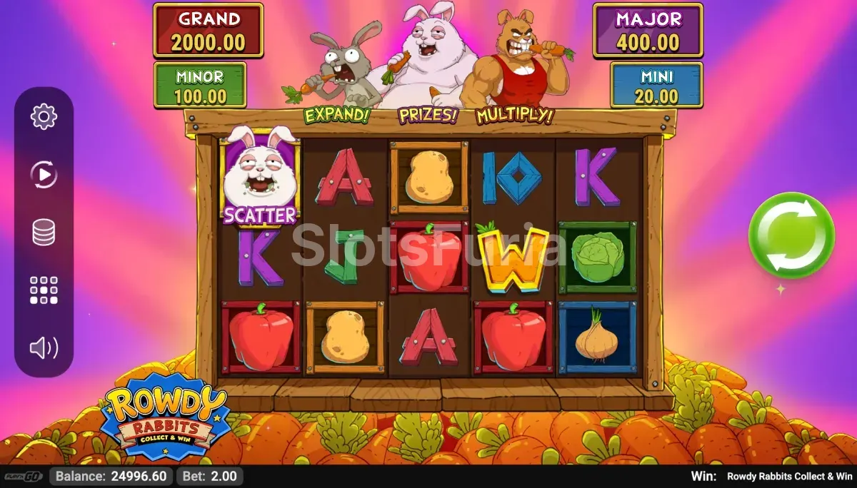 Vista general del juego base de Rowdy Rabbits Collect & Win
