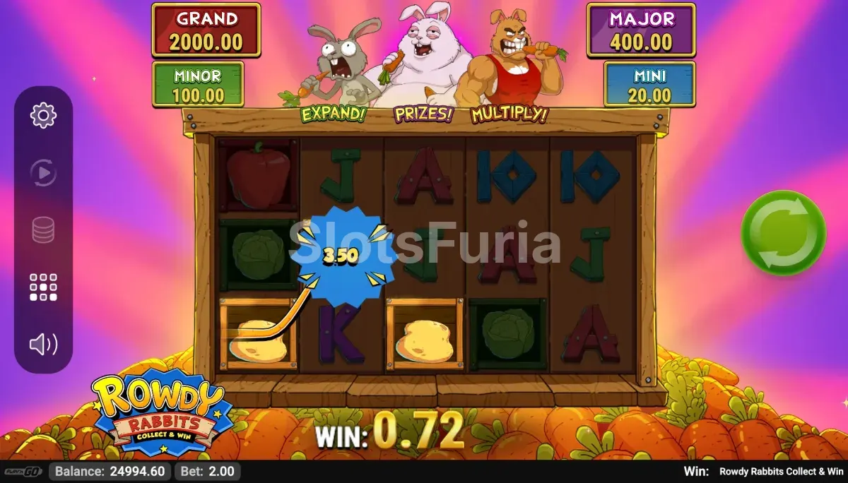 Segunda vista del juego base de Rowdy Rabbits Collect & Win en pantalla