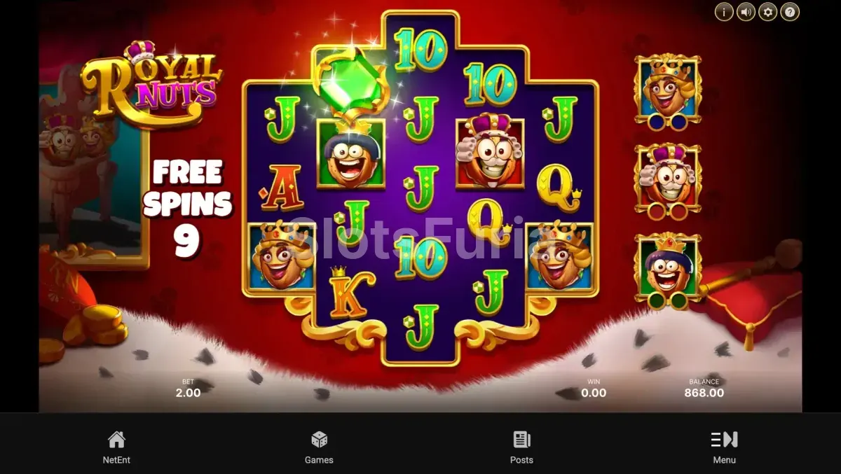 Ronda de giros gratuitos de Royal Nuts con multiplicadores activos