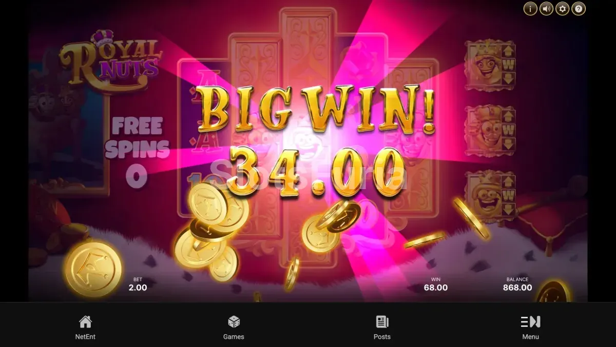 Gran victoria conseguida en Royal Nuts con el contador de ganancias al máximo
