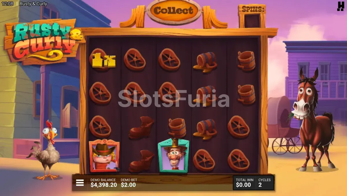 Pantalla de giros gratuitos activados en Rusty & Curly