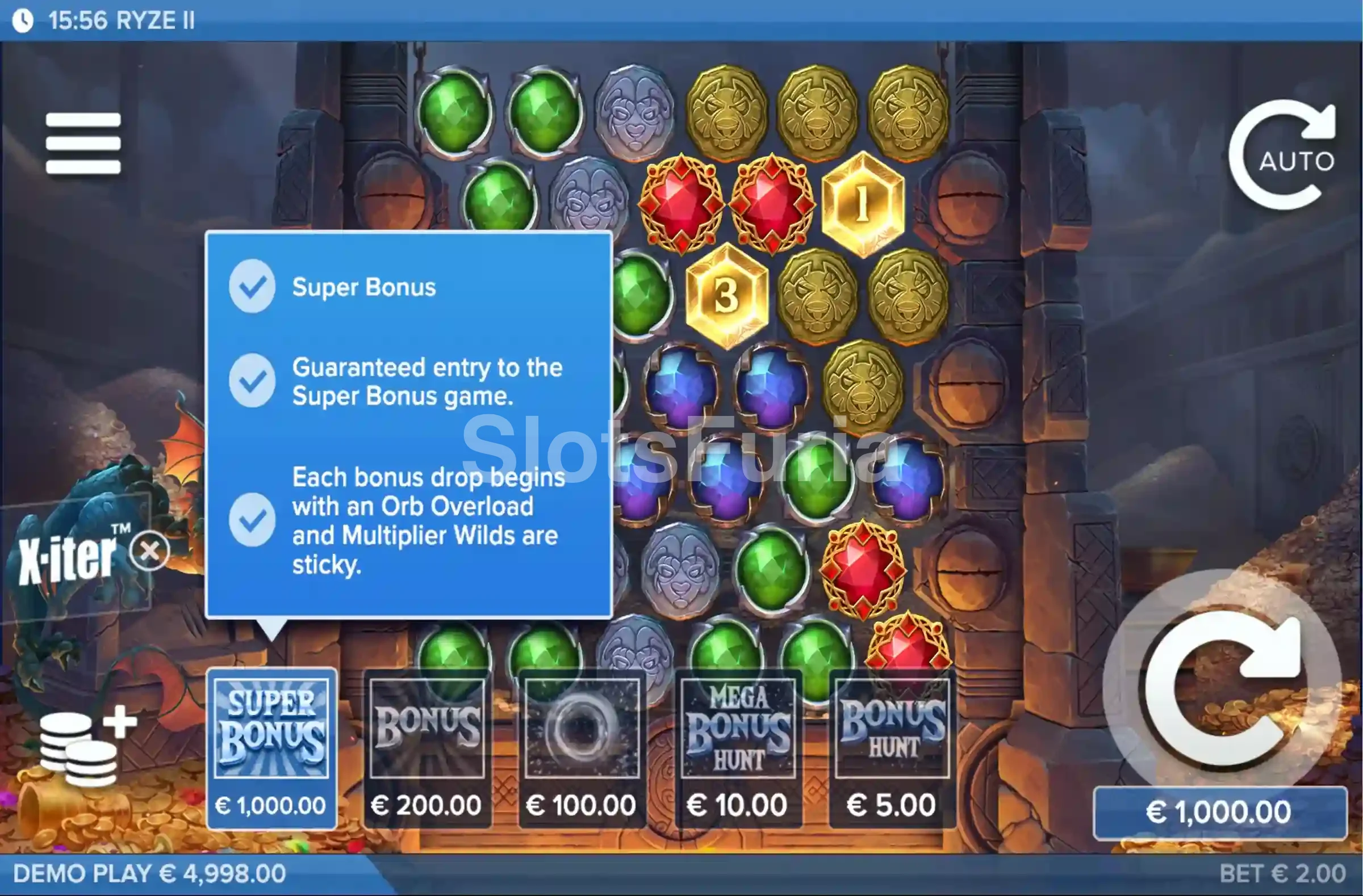 Menú de compra de Ryze 2, tragamonedas espacial de ELK Studios
