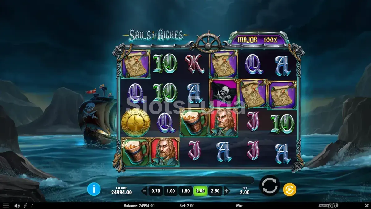 Función bonus de Sails of Riches con las monedas activadas en los rodillos
