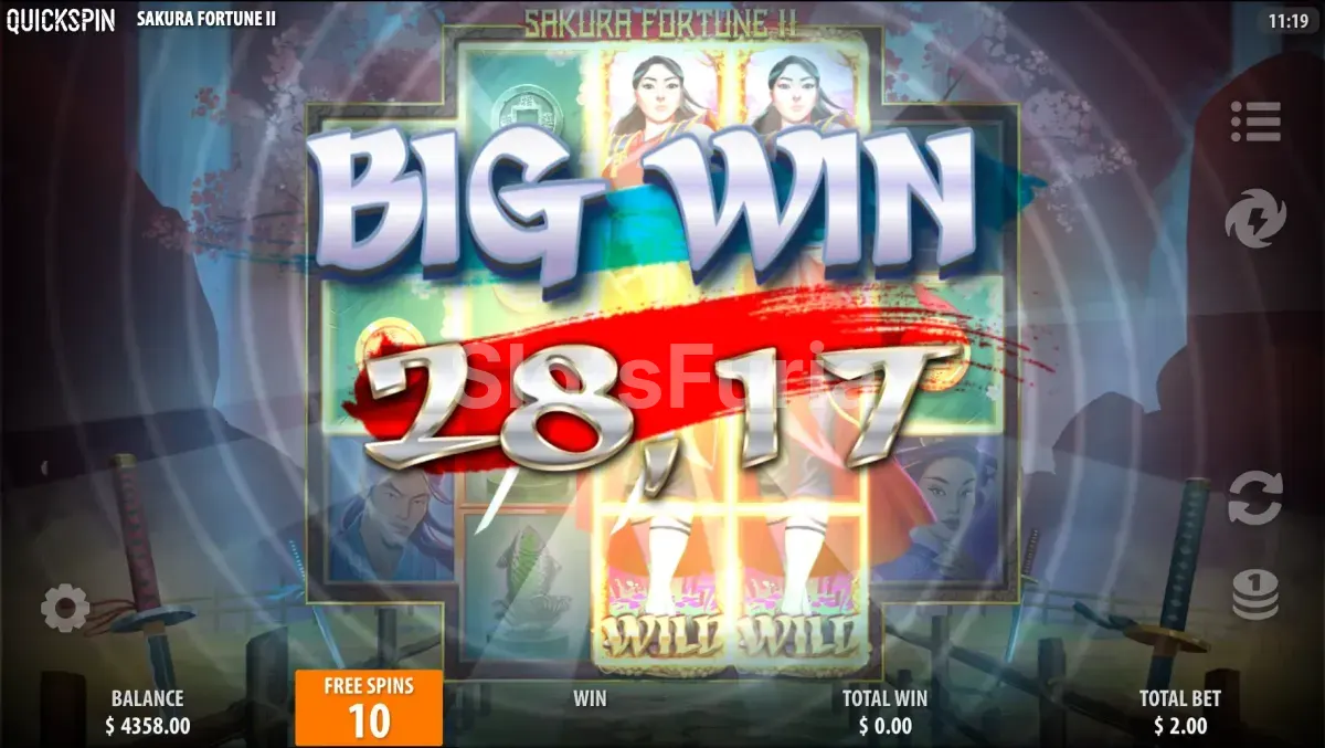 Gran victoria conseguida en Sakura Fortune 2 con multiplicador máximo