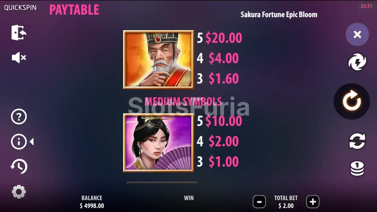 Tabla de pagos y símbolos de Sakura Fortune Epic Bloom