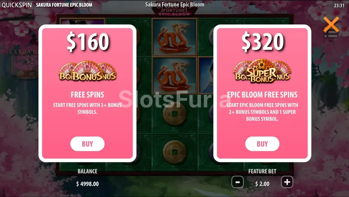 Opciones de compra de bonos en Sakura Fortune Epic Bloom