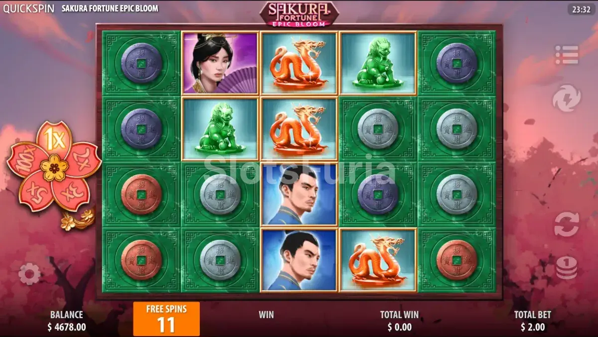 Activación de giros gratuitos en Sakura Fortune Epic Bloom