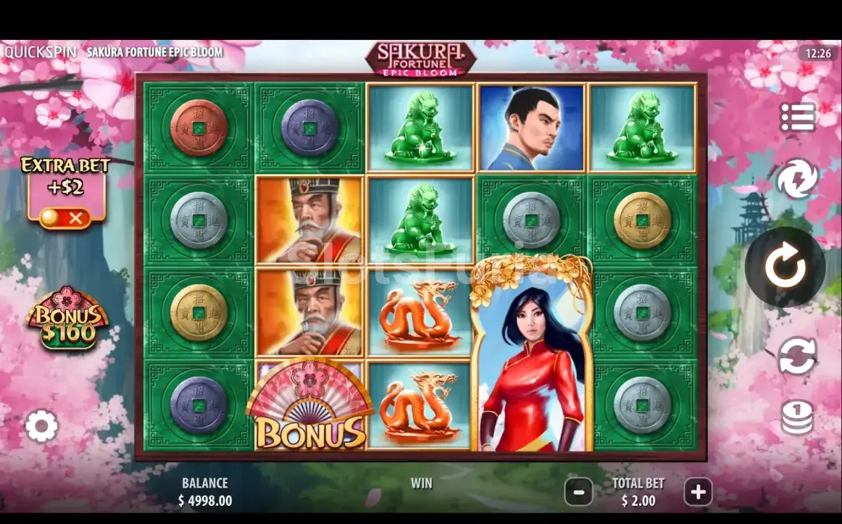 Pantalla principal de Sakura Fortune con los cerezos en flor