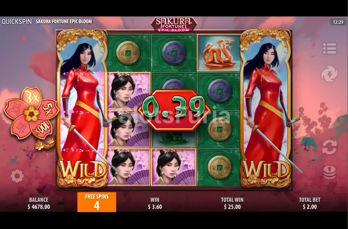 Ronda de tiradas gratis de Sakura Fortune con wilds fijos
