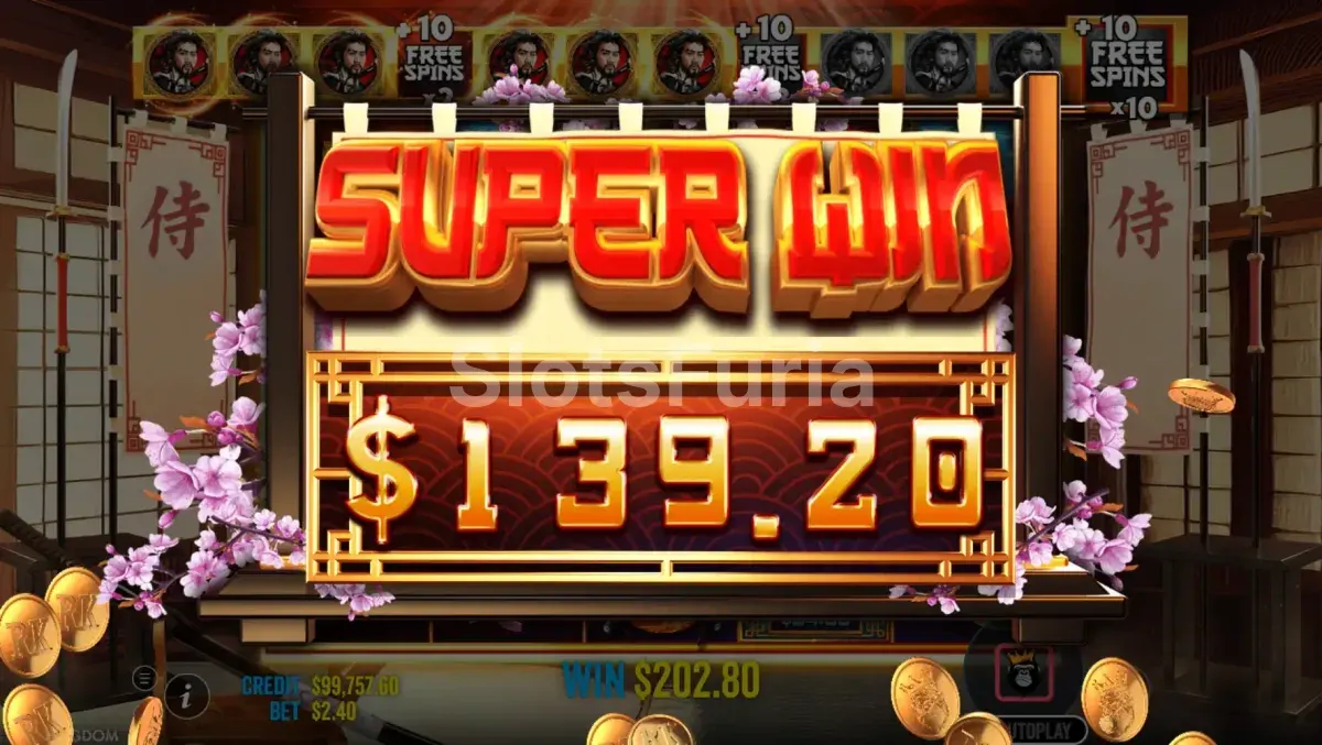 Gran victoria épica durante los giros gratis de Samurai Code