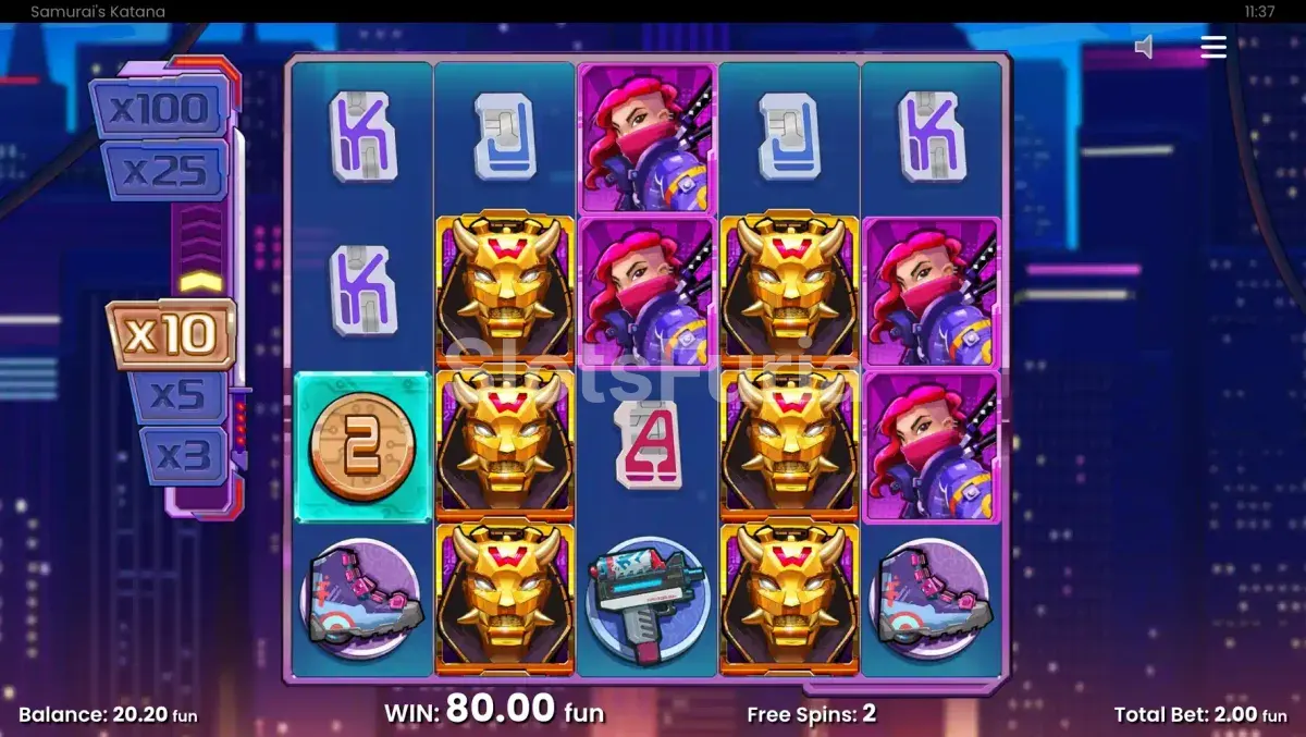Ronda de giros gratis de Samurai's Katana con multiplicadores activos