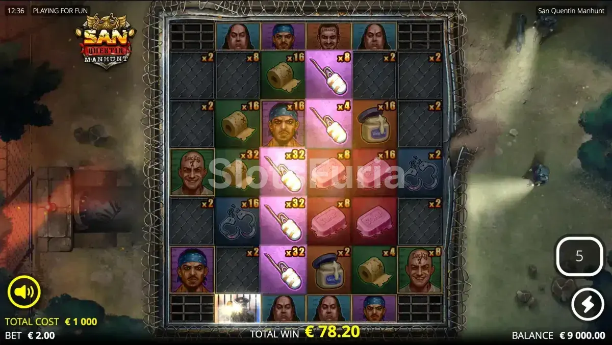 Modo de giros gratuitos Manhunt Spins en San Quentin Manhunt con multiplicadores activados