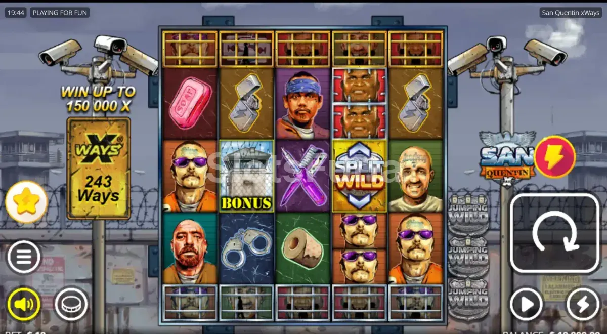 Juego base de San Quentin xWays, tragamonedas de Nolimit City