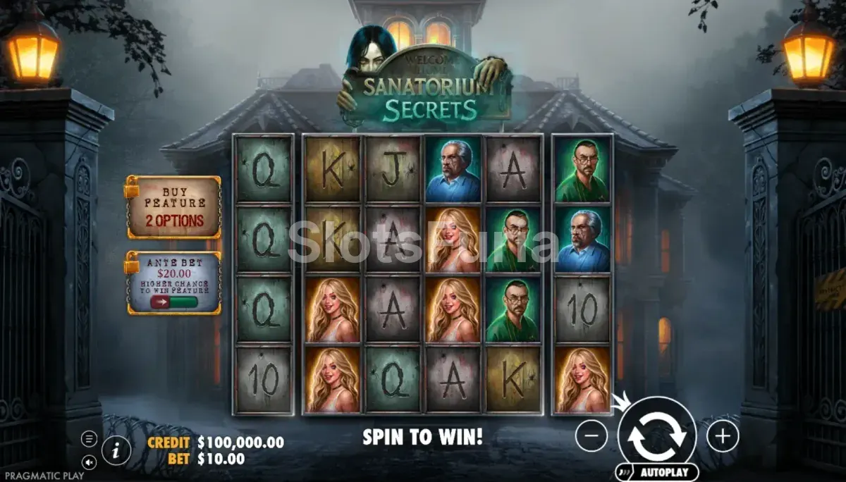 Pantalla principal del juego base de Sanatorium Secrets