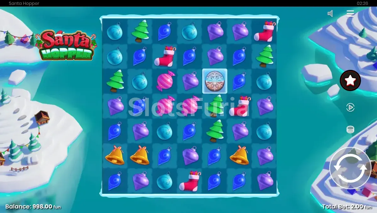 Pantalla principal del juego Santa Hopper con cuadrícula 7x7