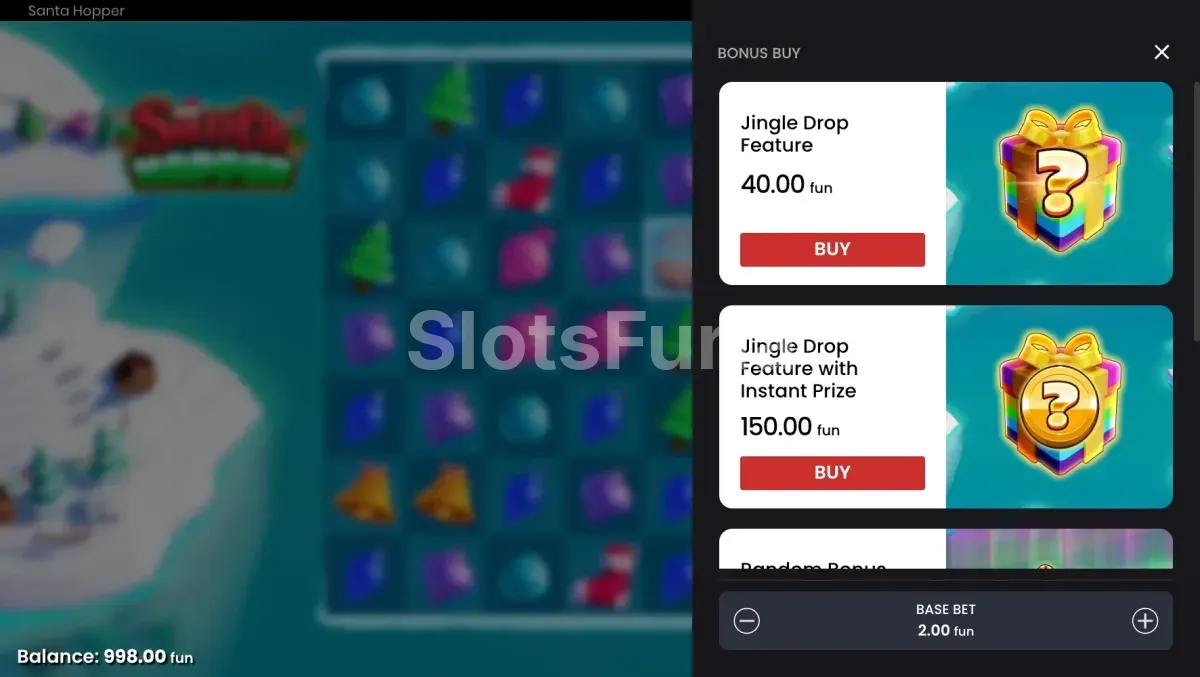 Opciones de compra de bonus en Santa Hopper de Push Gaming