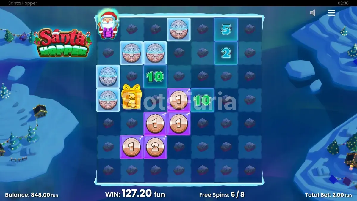 Ronda de giros gratis de Santa Hopper con burbujas y multiplicadores activos