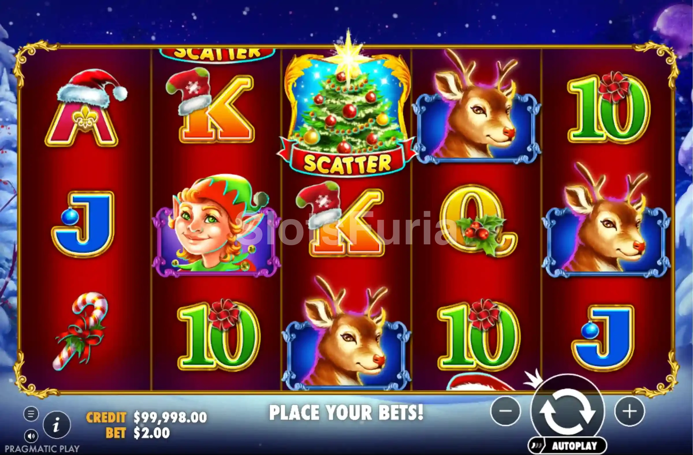 Juego base de Santa con la grilla de 5 rodillos y 3 filas