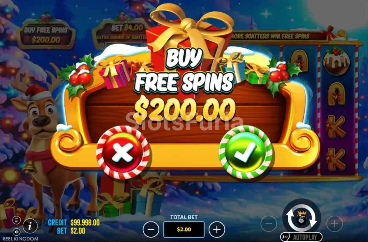 Función de compra de bonos en Santa's Slay de Pragmatic Play