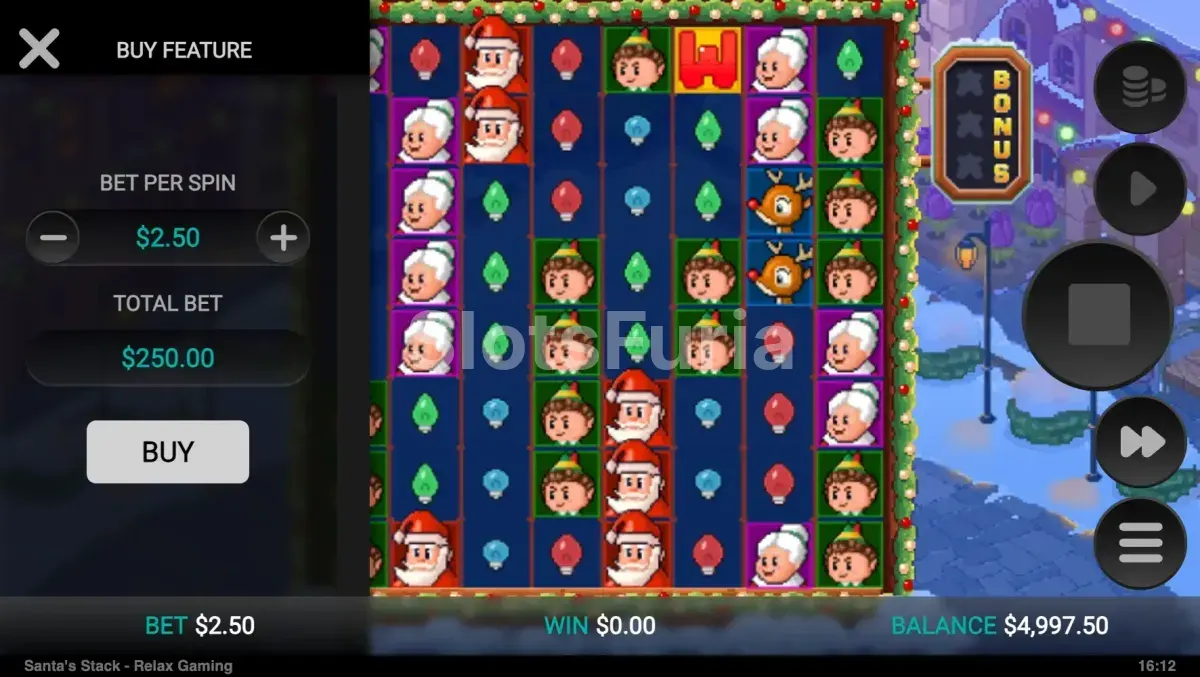 Función de compra de bonus en Santa's Stack activada