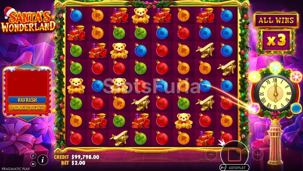 Ronda de giros gratis de Santas Wonderland con modificadores activos