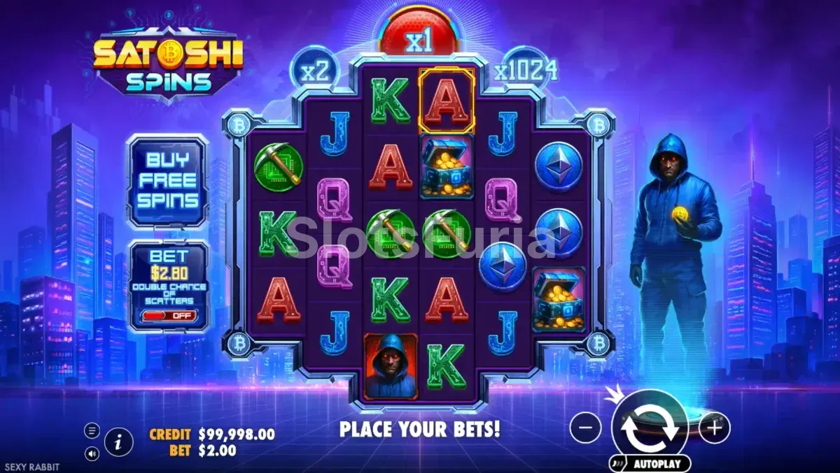 Pantalla principal del juego base de Satoshi Spins