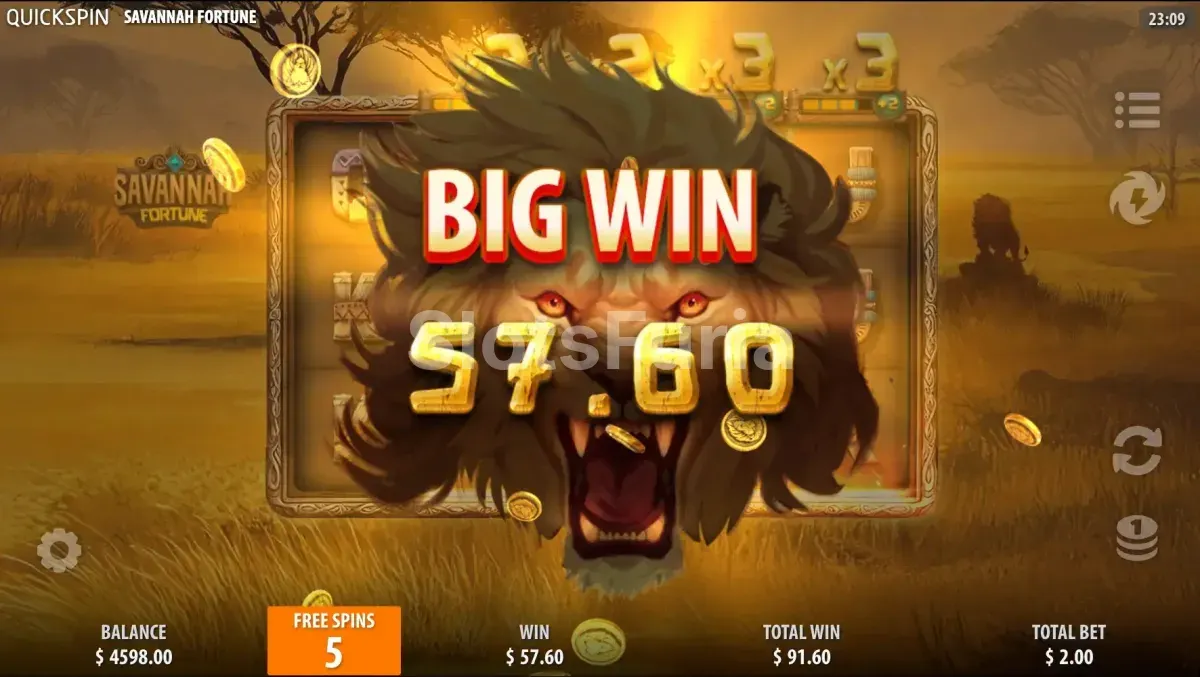Gran victoria en Savannah Fortune con multiplicadores combinados en los carretes