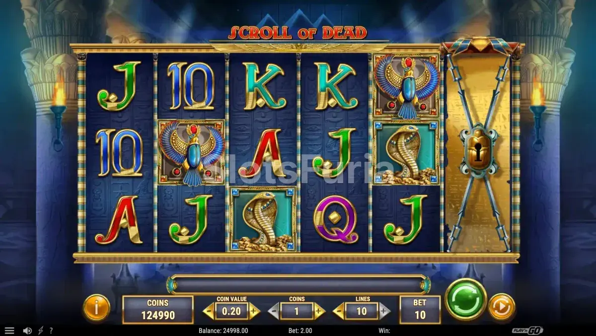 Pantalla principal de Scroll of Dead con el templo egipcio de fondo