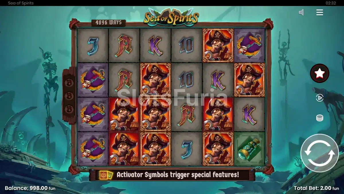 Pantalla principal del juego base de Sea of Spirits con el tablero de 6x4