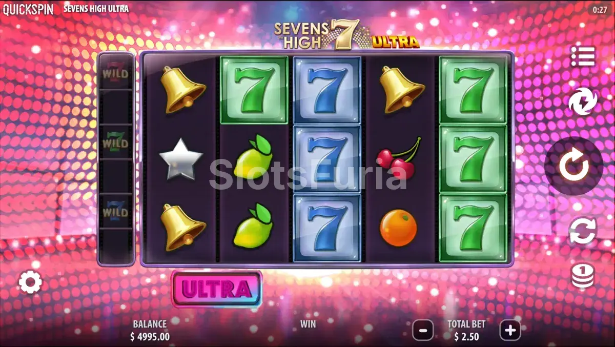 Modo bonus de Sevens High Ultra con el Wild Meter activado y sietes convertidos en wilds